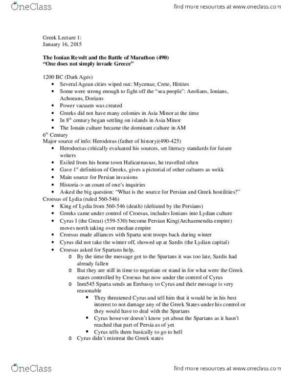 CLA2102 Lecture Notes - Lecture 1: Histiaeus thumbnail