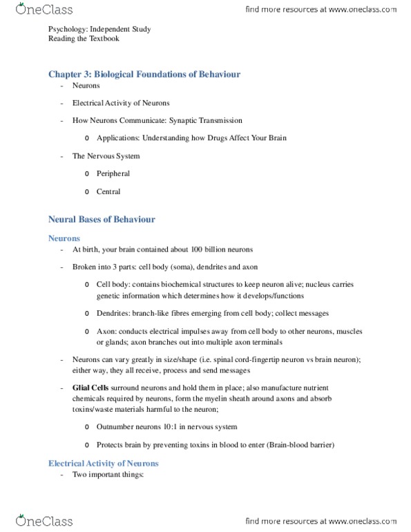 Psychology 1000 Chapter Notes - Chapter 3: Reuptake, Jerky, Morphine thumbnail