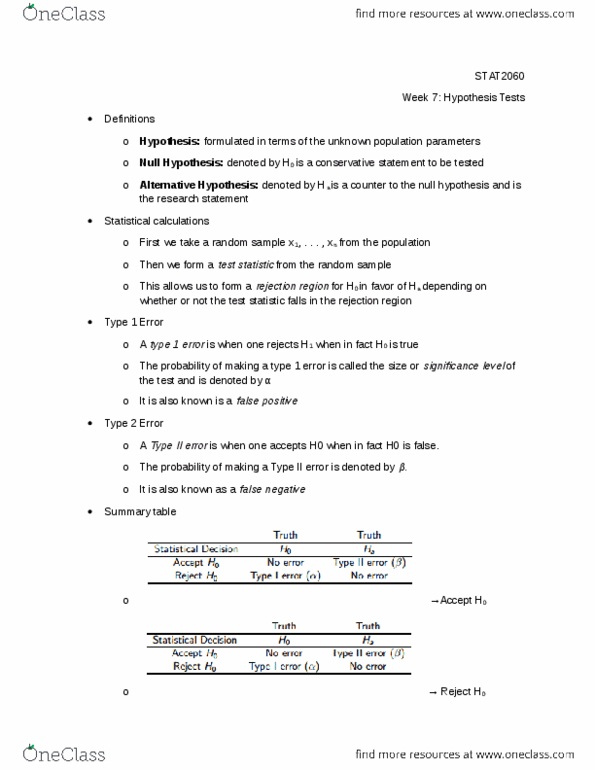 STAT 2060 Lecture Notes - Lecture 19: Null Hypothesis, Test Statistic thumbnail