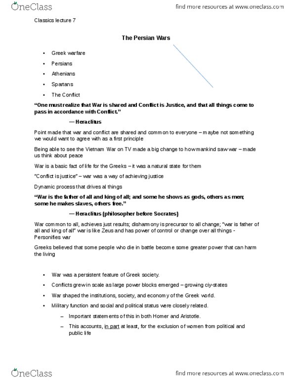 Classical Studies 1000 Lecture 7: classics lecture 7 - The Persian Wars .docx thumbnail