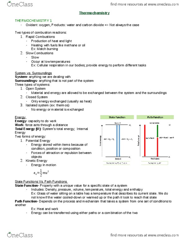 CHEM 1A03 Lecture Notes - Lecture 4: Cellular Respiration, Enthalpy, Isolated System thumbnail