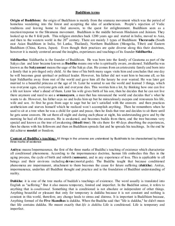 RLG100Y1 Lecture Notes - Dukkha, Skandha, Impermanence thumbnail