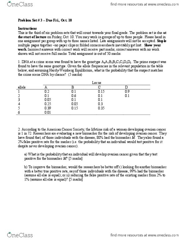 BIO 3119 Lecture Notes - Lecture 3: False Positives And False Negatives, Problem Set, Inbreeding Depression thumbnail