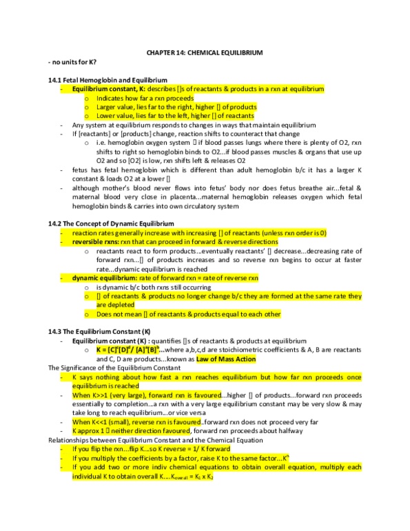 CHMA11H3 Chapter Notes -Dynamic Equilibrium, Equilibrium Constant, National Order Of Quebec thumbnail