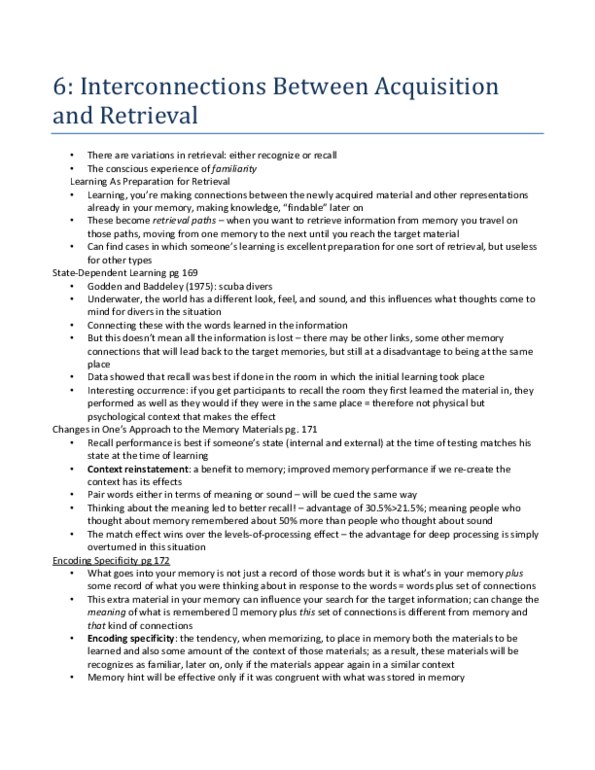 PSYB57H3 Chapter 6: Chapter 6 Interconnections Between Acquisition & Retrieval thumbnail