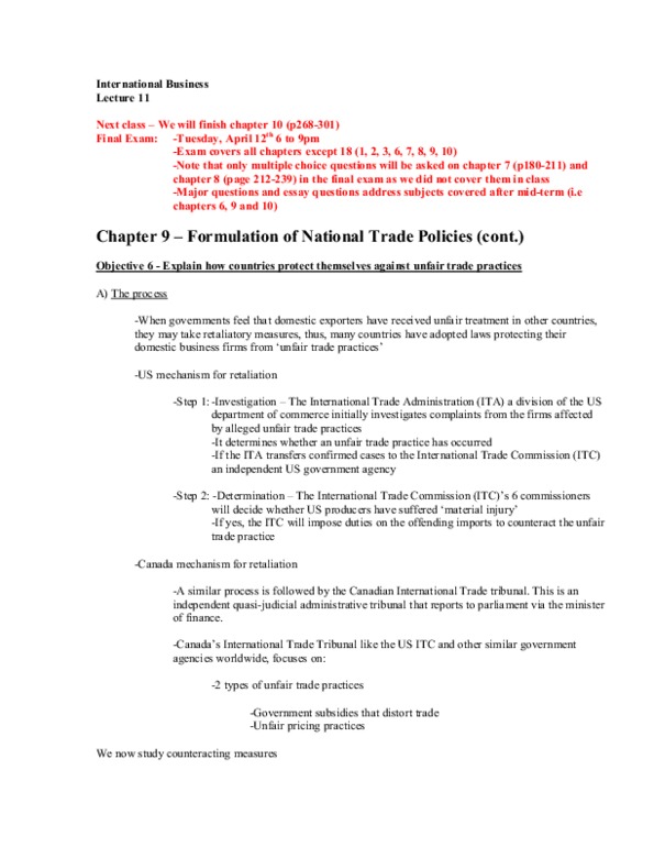 MGCR 382 Lecture Notes - Lecture 11: General Agreement On Tariffs And Trade thumbnail