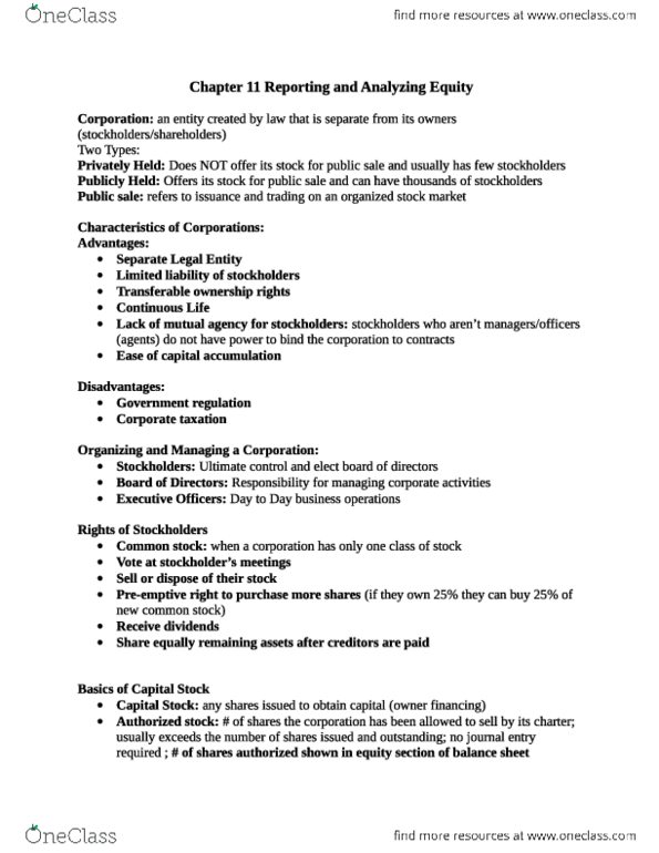 ACCT 2101 : ACCT 2101 Notes Chapter 11 (all the notes you need) - OneClass