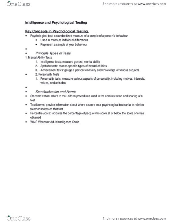 PS102 Chapter 9: Psychology Intelligence and Psychological Testing PS102 chapter 9 notes.docx thumbnail