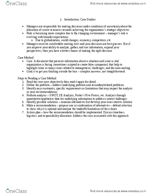 MGM102H5 Lecture Notes - Lecture 1: Swot Analysis thumbnail