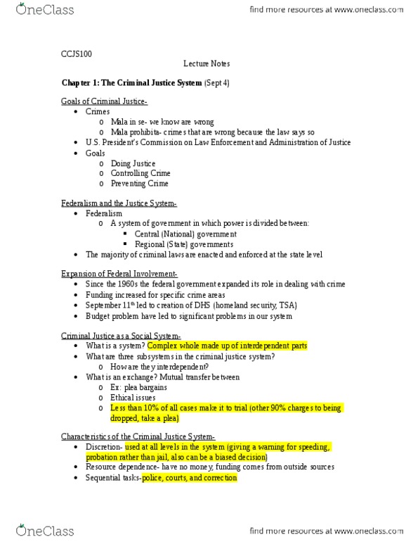CCJS 100 Lecture Notes - Lecture 1: Excessive Bail Clause, Model Penal Code, Ex Post Facto Law thumbnail