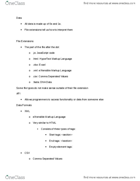 CS 105 Lecture Notes - Lecture 13: Filename Extension, Microsoft Excel, Xml thumbnail