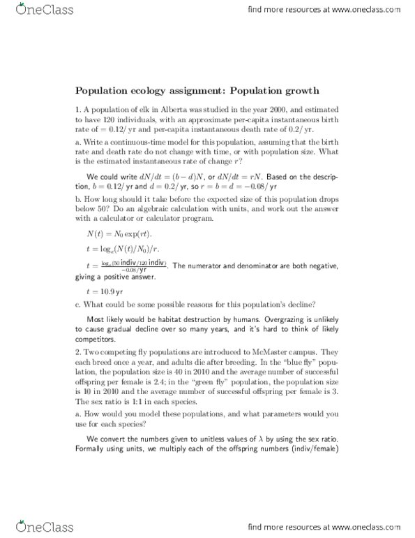 BIOLOGY 3SS3 Lecture Notes - Lecture 4: Population Ecology, Habitat Destruction, Overgrazing thumbnail