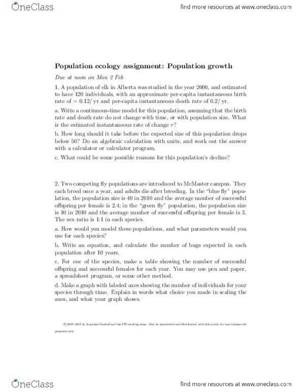 BIOLOGY 3SS3 Lecture Notes - Lecture 4: Population Ecology thumbnail