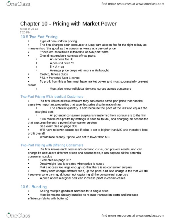 Economics 2129A/B Chapter Notes - Chapter 10: Microsoft Works, Reservation Price, Personal Seat License thumbnail