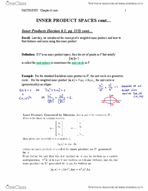 Applied Mathematics 1411A/B Lecture Notes - Lecture 20: Pythagorean Theorem, Unit Circle, Elementary Matrix thumbnail