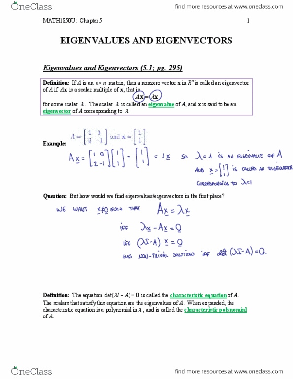 Applied Mathematics 1411A/B Lecture Notes - Lecture 17: Row And Column Vectors, Main Diagonal, Triangular Matrix thumbnail