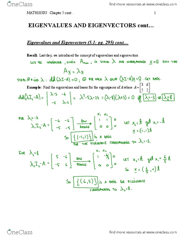 Applied Mathematics 1411A/B Lecture Notes - Lecture 18: Diagonalizable Matrix, Diagonal Matrix, Eigenvalues And Eigenvectors thumbnail