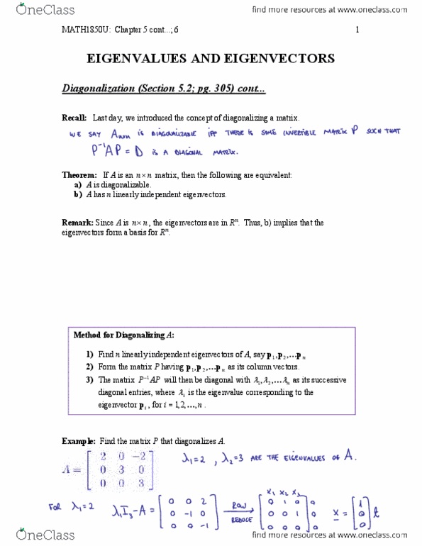 Applied Mathematics 1411A/B Lecture Notes - Lecture 19: If And Only If, Dot Product, Diagonalizable Matrix thumbnail