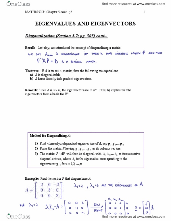 Applied Mathematics 1411A/B Lecture Notes - Lecture 19: If And Only If, Diagonalizable Matrix, Dot Product thumbnail