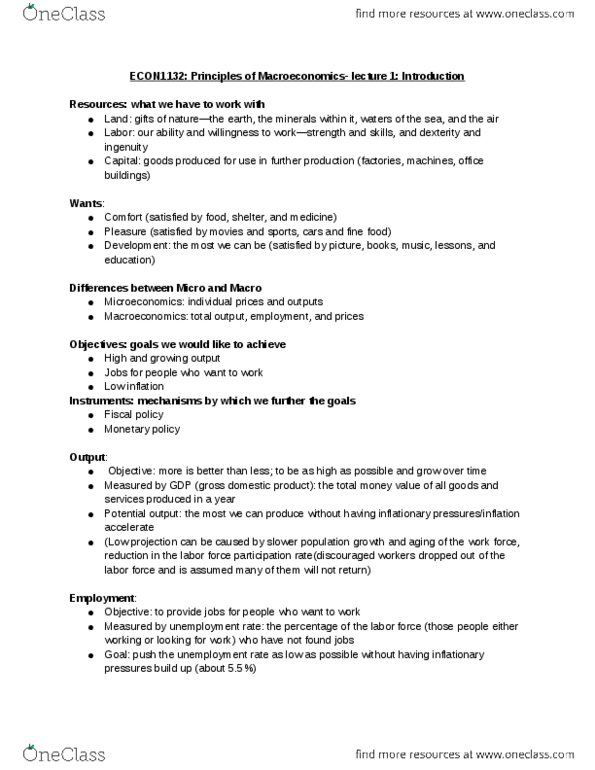 ECON1132 Lecture Notes - Lecture 1: Gross Domestic Product, Fiscal Policy, Deflation thumbnail