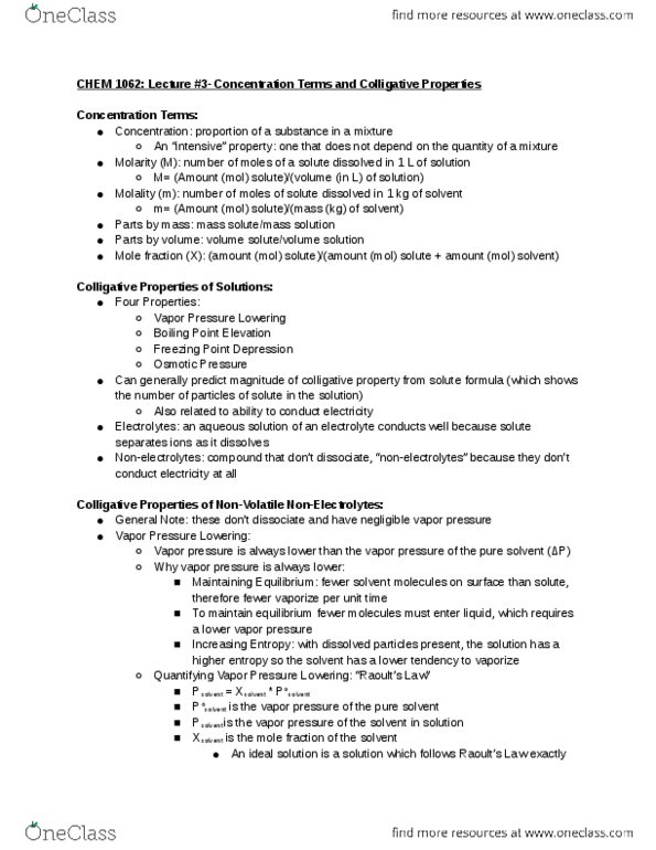 CHEM 1062 Lecture Notes - Lecture 3: Boiling-Point Elevation, Colligative Properties, Mole Fraction thumbnail