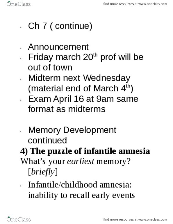 PSYC 3506 Lecture Notes - Lecture 6: Autobiographical Memory, Episodic Memory, Prefrontal Cortex thumbnail