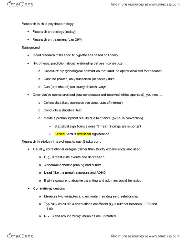 Psychology 2320A/B Lecture Notes - Lecture 2: Genetic Disorder, Longitudinal Study, Statistical Significance thumbnail