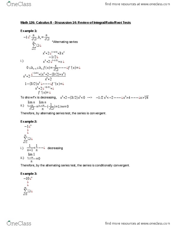 MATH 126 Lecture Notes - Lecture 22: Alternating Series Test, Alternating Series, Conditional Convergence thumbnail