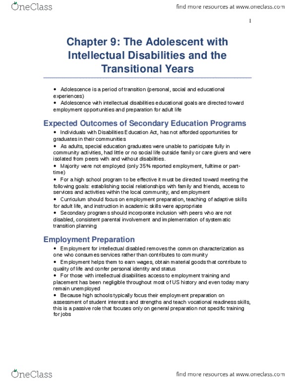 PSYC 3850 Chapter Notes - Chapter 9: Vocational Rehabilitation Act Of 1973, Intellectual Disability, Vocational Rehabilitation thumbnail