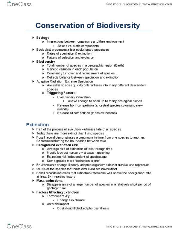Biology 1001A Lecture Notes - Lecture 9: Background Extinction Rate, Evolutionary Arms Race, Adaptive Radiation thumbnail