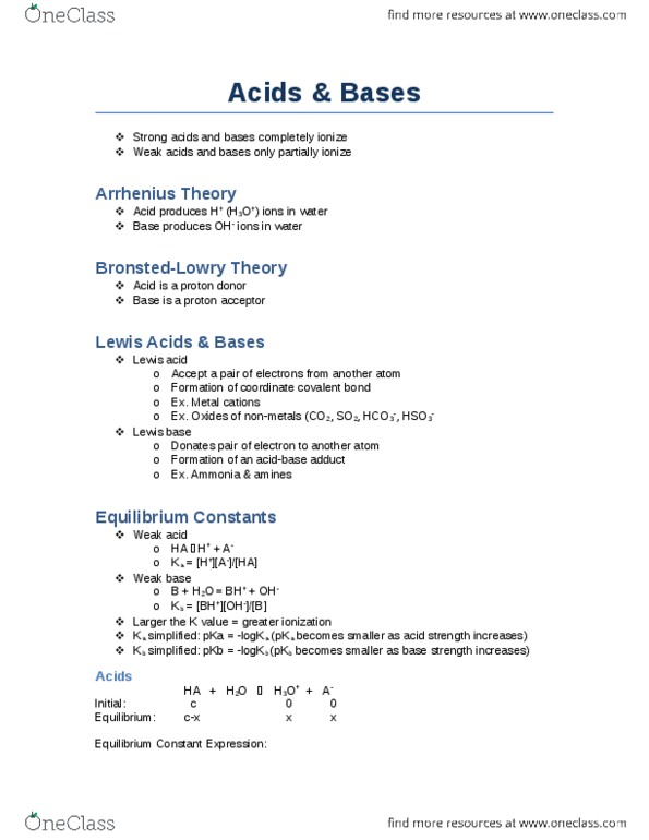 Chemistry 1027A/B Lecture Notes - Lecture 9: Coordinate Covalent Bond, Lewis Acids And Bases, Conjugate Acid thumbnail