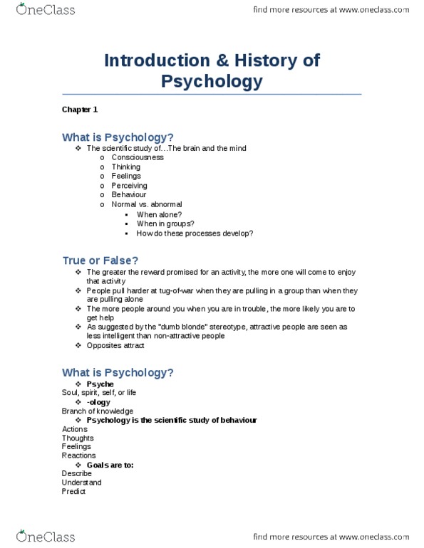 Psychology 1000 Lecture Notes - Lecture 1: Ivan Sechenov, Blonde Stereotype, Tabula Rasa thumbnail