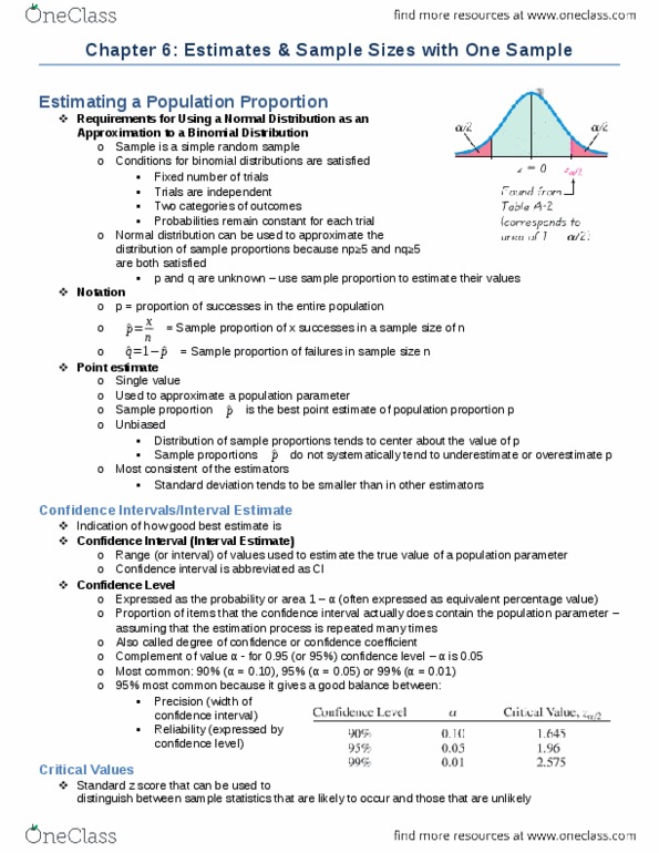 Biology 2244A/B Chapter Notes - Chapter 6: Normal Distribution, Simple Random Sample, Confidence Interval thumbnail