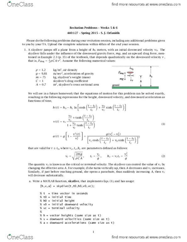 14:440:127 Lecture Notes - Lecture 6: Parachuting, Terminal Velocity, University Of Manchester thumbnail