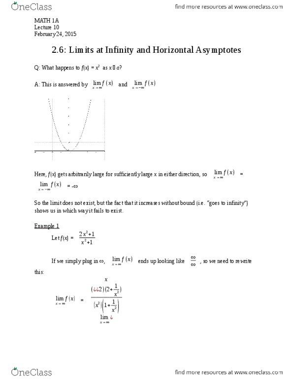 MATH 1A Lecture Notes - Lecture 10: Asymptote thumbnail