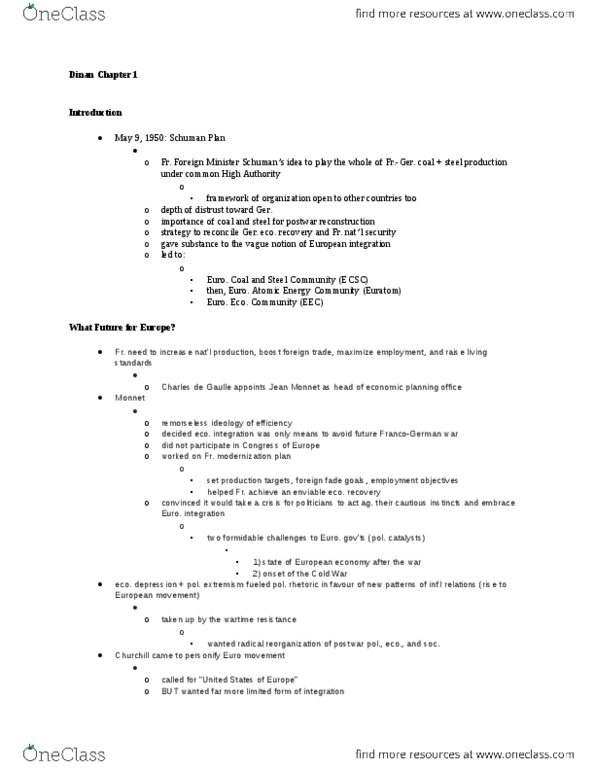 POLI 360 Chapter Notes - Chapter 1: Schuman Declaration, Berlin Blockade, Marshall Plan thumbnail