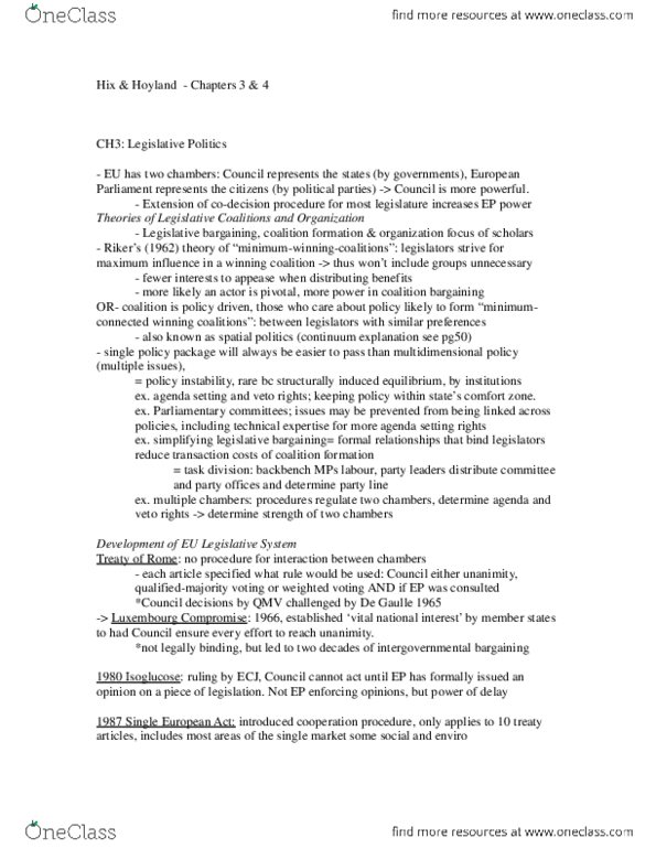 POLI 360 Chapter Notes - Chapter 3-4: European Union Legislative Procedure, Intergovernmentalism thumbnail