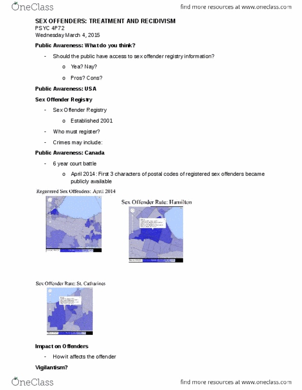 PSYC 4P72 Lecture Notes - Lecture 8: Sex Offender, Survival Analysis, Vigilante thumbnail