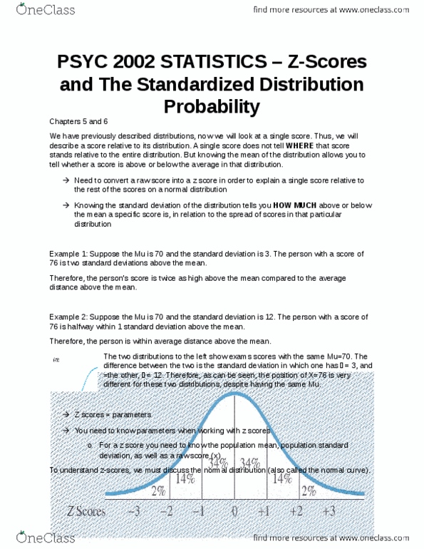 PSYC 2002 Lecture Notes - Lecture 1: Standard Score, Standard Deviation, Central Tendency thumbnail