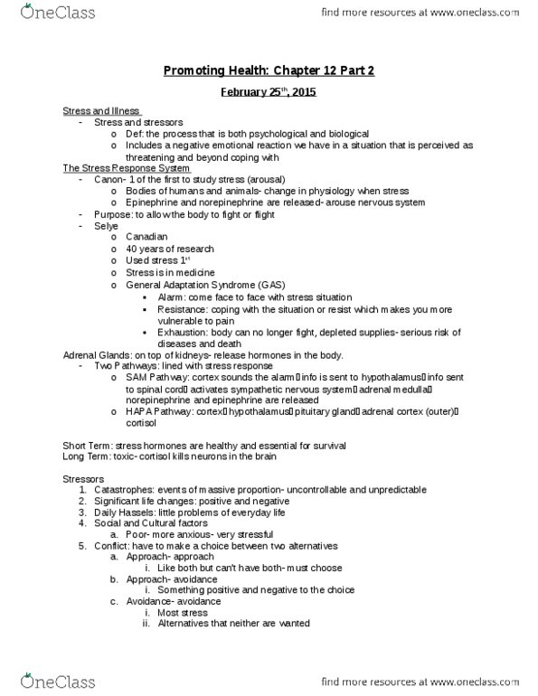 PSY 1102 Lecture Notes - Lecture 13: Natural Killer Cell, Sympathetic Nervous System, Perceived Control thumbnail