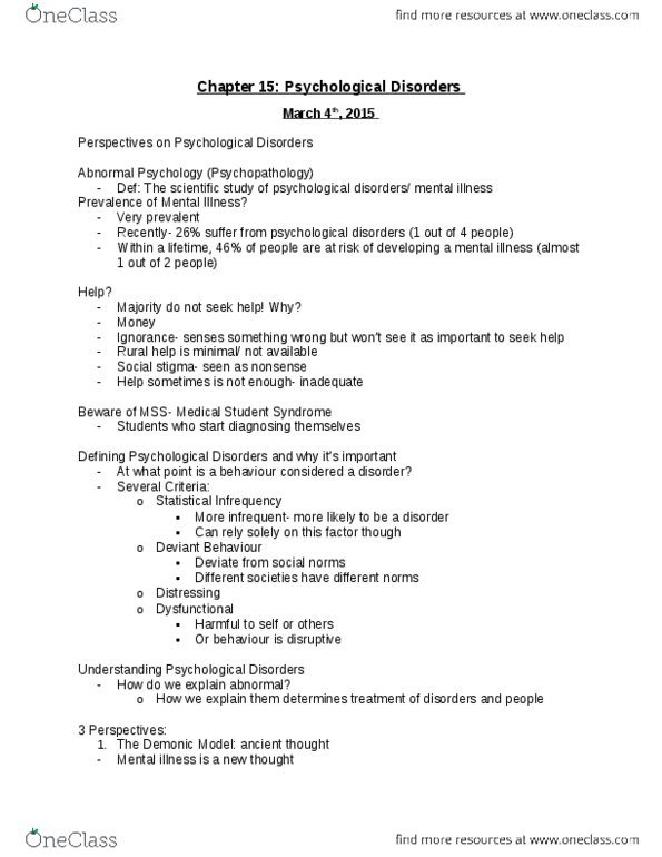 PSY 1102 Lecture Notes - Lecture 11: Dsm-5, Medical Director, Syphilis thumbnail