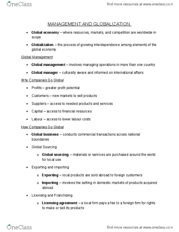 GMS 200 Lecture Notes - Lecture 3: Foreign Direct Investment, World Trade Organization, Most Favoured Nation thumbnail