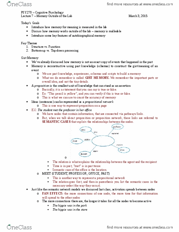 PSY270H5 Lecture Notes - Lecture 7: Autobiographical Memory, Semantic Network, Statistical Hypothesis Testing thumbnail