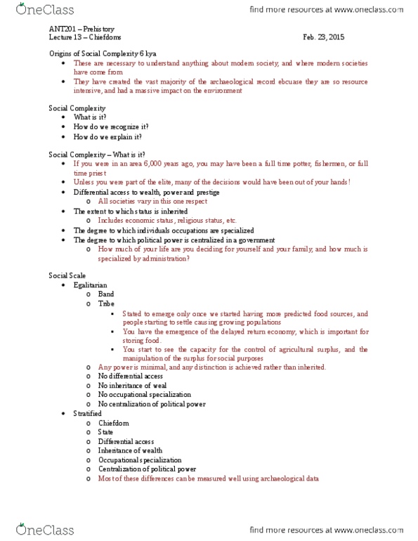 ANT200H5 Lecture Notes - Lecture 13: Centralized Government, Mechanical And Organic Solidarity, Death Mask thumbnail