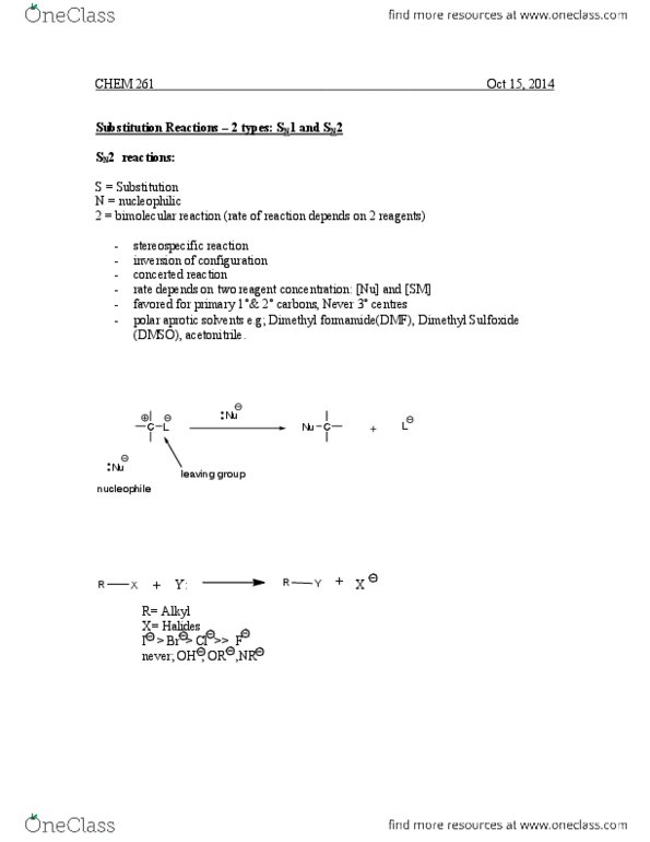 CHEM164 Lecture Notes - Lecture 11: Sn2 Reaction, Sulfoxide, Concerted Reaction thumbnail