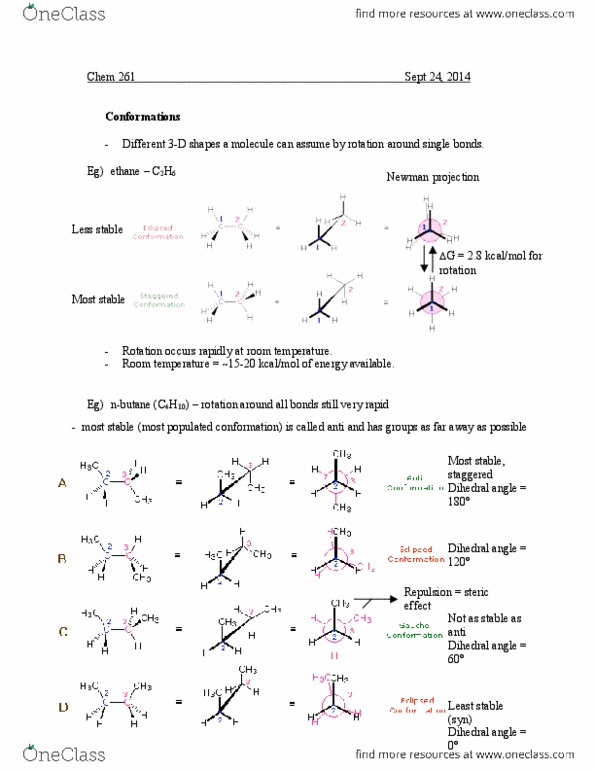 CHEM164 Lecture Notes - Lecture 3: Molecular Geometry, Newman Projection, Cyclohexane thumbnail