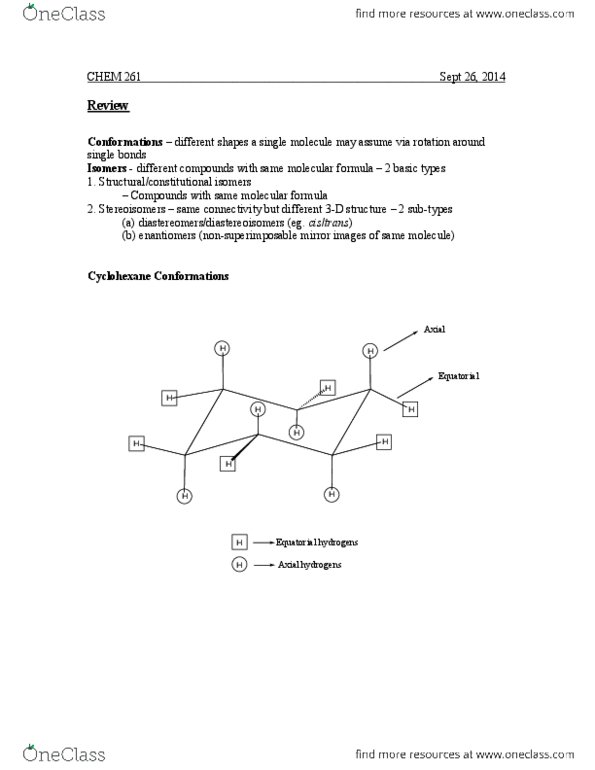 CHEM164 Lecture Notes - Lecture 4: Cyclohexane, Chemical Formula, Stereoisomerism thumbnail