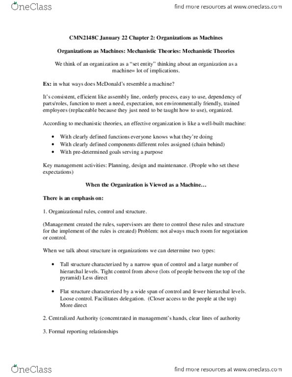 CMN 2148 Lecture Notes - Lecture 2: Scientific Management thumbnail