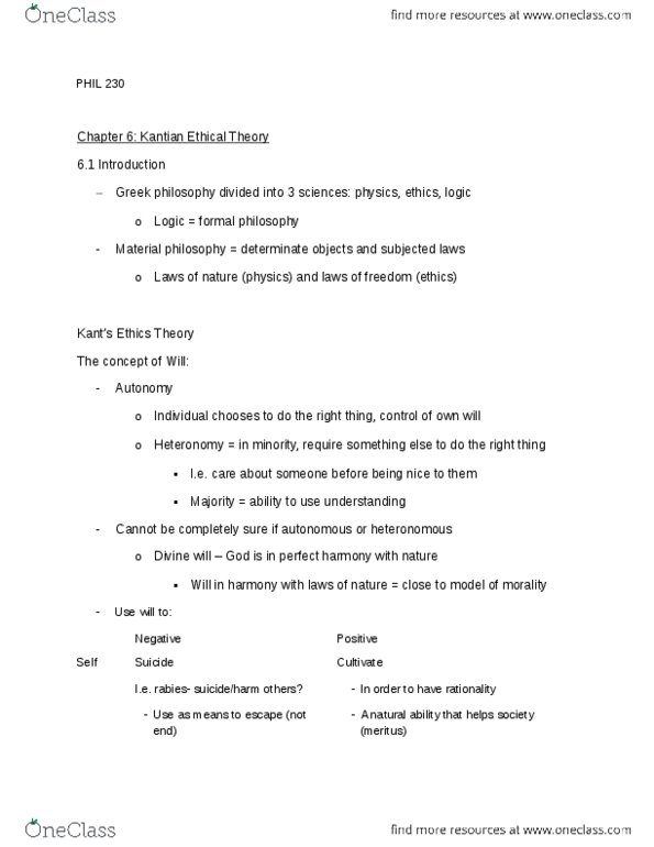 PHIL 230 Chapter Notes - Chapter 6: Hypothetical Imperative, Noumenon, Transcendental Idealism thumbnail