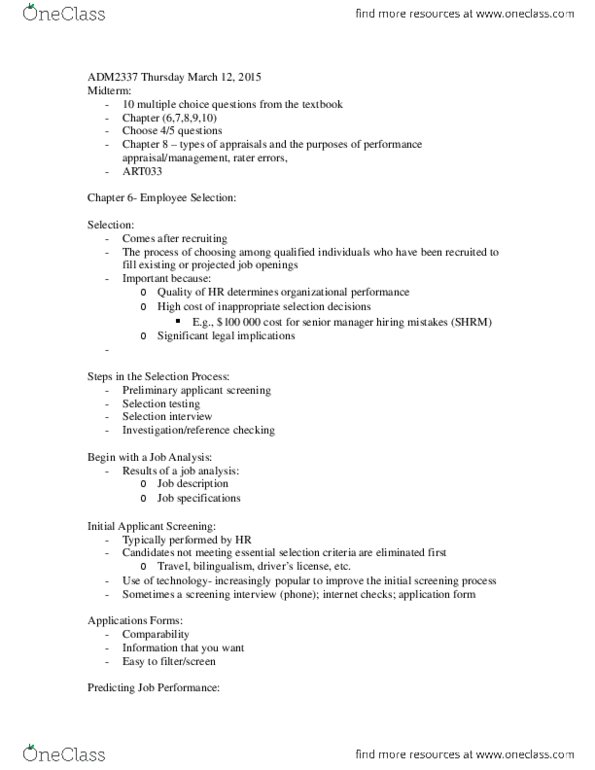 ADM 2337 Lecture Notes - Lecture 14: Graduate Management Admission Test, Society For Human Resource Management thumbnail